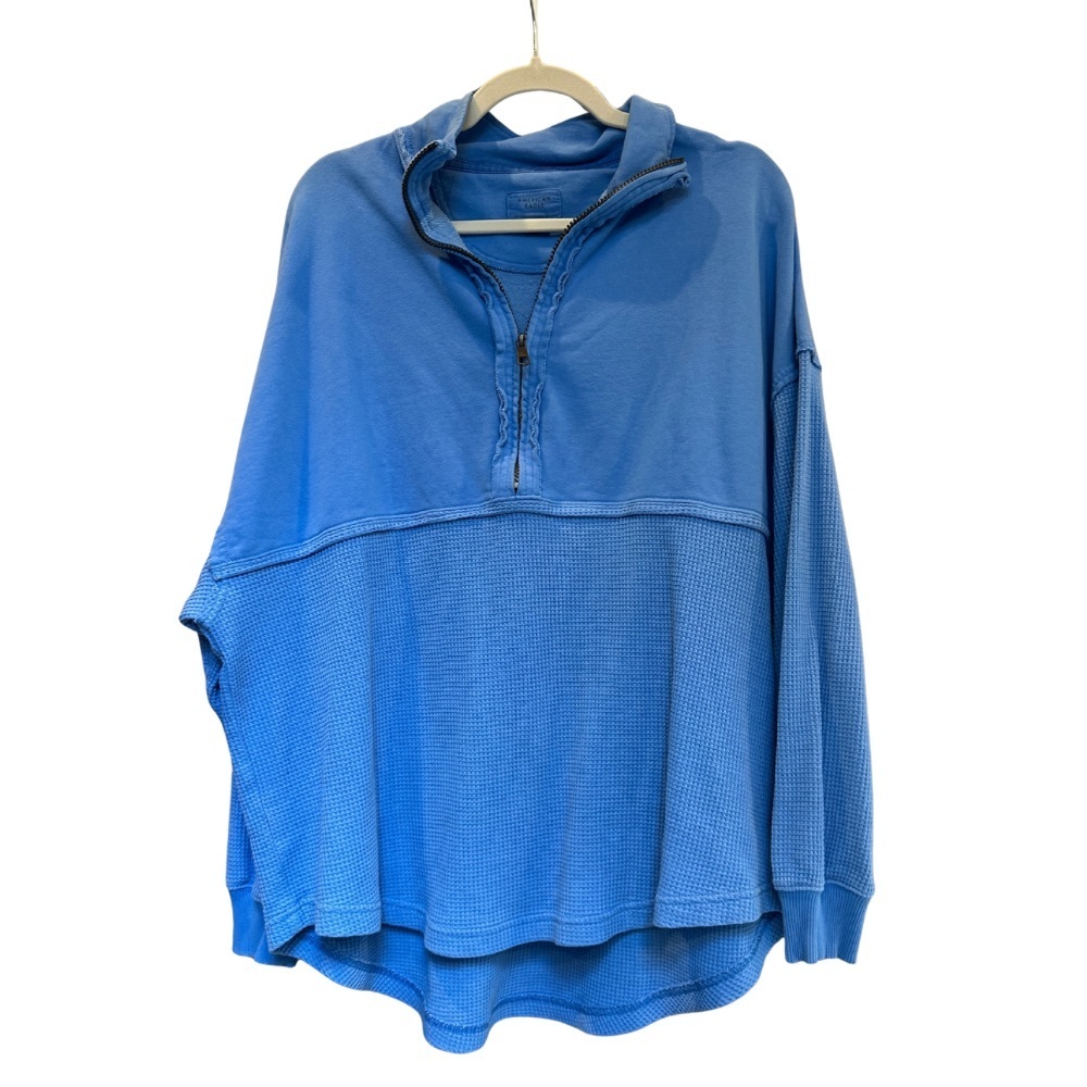 AE Oversized Quarter Zip Sweatshirt – Cerulean Blue – Size M